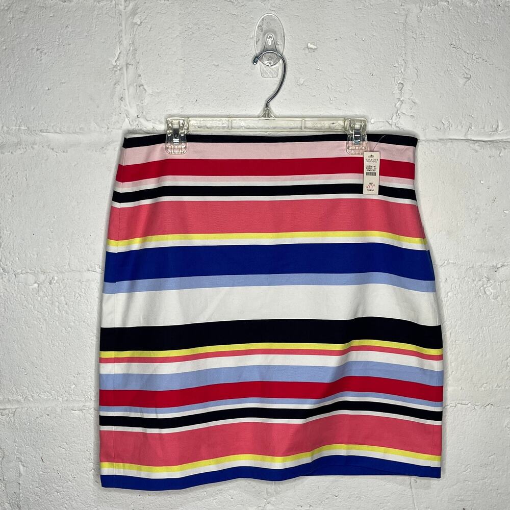 Talbots Women's Multicolor Striped Mini Pencil Lined Zipper Skirt 14 Petite
